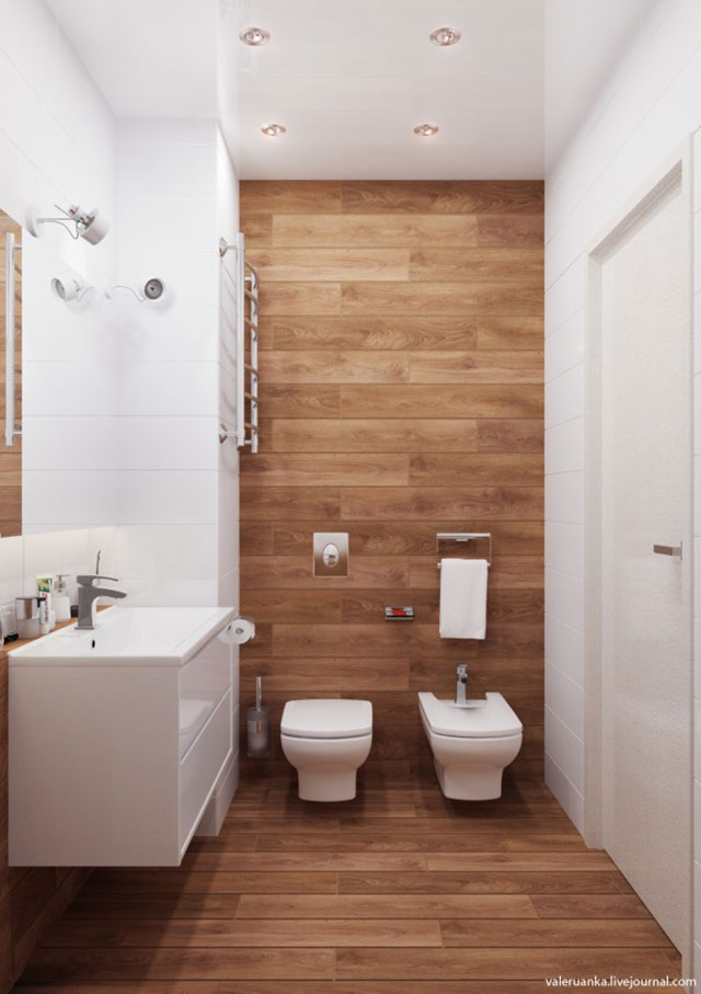 Baño blanco y madera