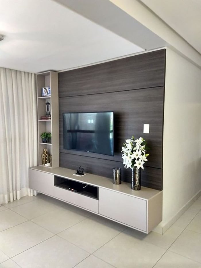 Pared tv decorada con madera